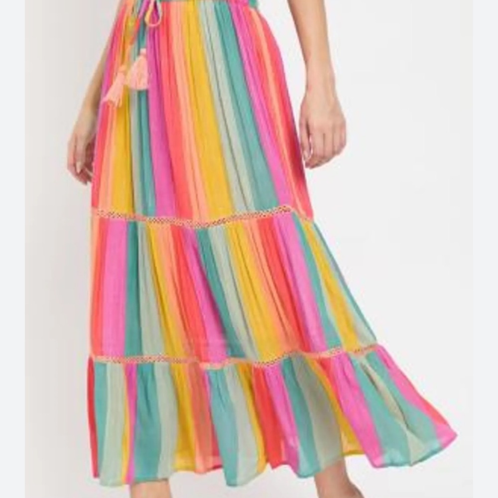 50%offw❤️ GYPSIE BLU Multi Stripe Multi Color Rayon Poly Knit Long Skirt NWT